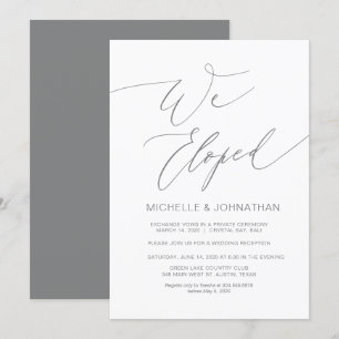 Modern script, grijs, Trouw Elopement Ontvangst Kaart