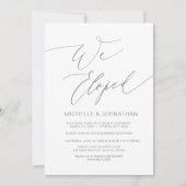 Modern script, grijs, Trouw Elopement Receptie Kaart (Voorkant)