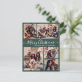 Modern Script Groen 5 Fotocollage Kerstmis Briefkaart (Staand voorkant)