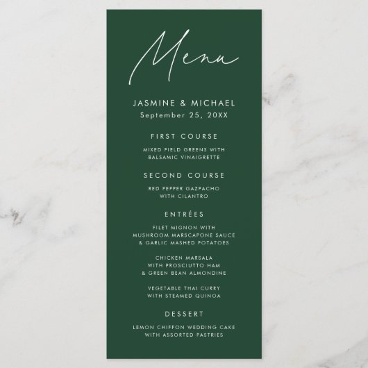 Modern Script Groen Bruiloft Menu (Voorkant)