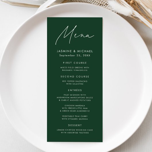 Modern Script Groen Bruiloft Menu