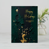 Modern Script Groen Goud Abstract Verf Kerst Folie Feestdagenkaart (Staand Voorkant)