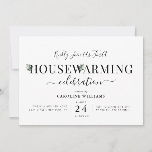 Modern script groen housewarming party kaart (Voorkant)