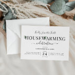 Modern script groen housewarming party kaart<br><div class="desc">Een mooi script en groen ontwerp voor uw huis verwarmende uitnodiging. De tekst en kleuren kunnen worden gepersonaliseerd.</div>