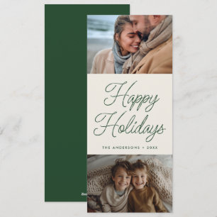 Modern Script Groen Twee foto's hoog Kerstmis Feestdagenkaart