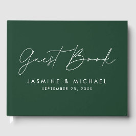 Modern Script Groene Foto Huwelijk Gastenboek
