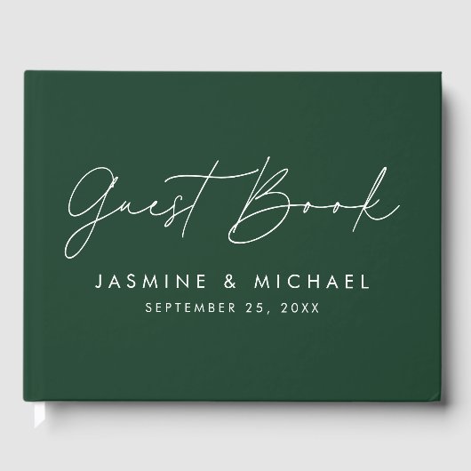 Modern Script Groene Foto Huwelijk Gastenboek (Voorkant)