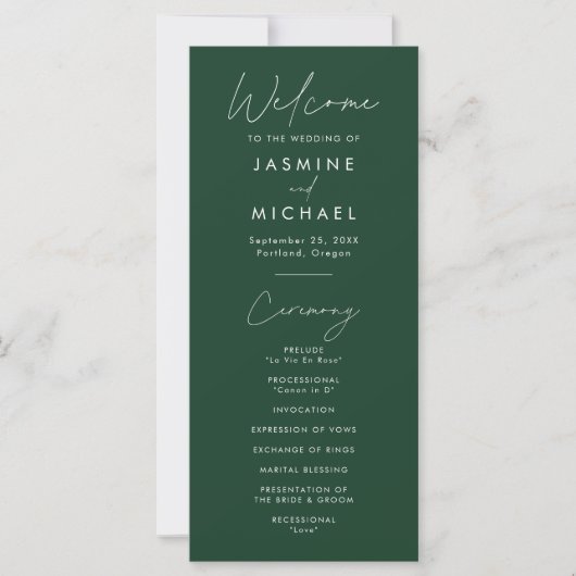 Modern Script Groene Huwelijksprogramma (Voorkant)