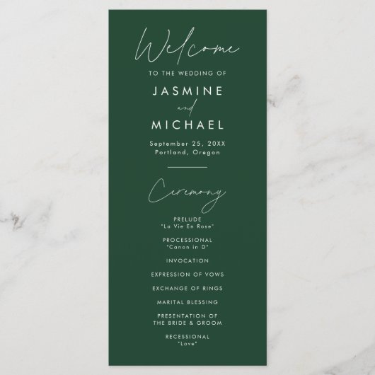 Modern Script Groene Huwelijksprogramma (Voorkant)