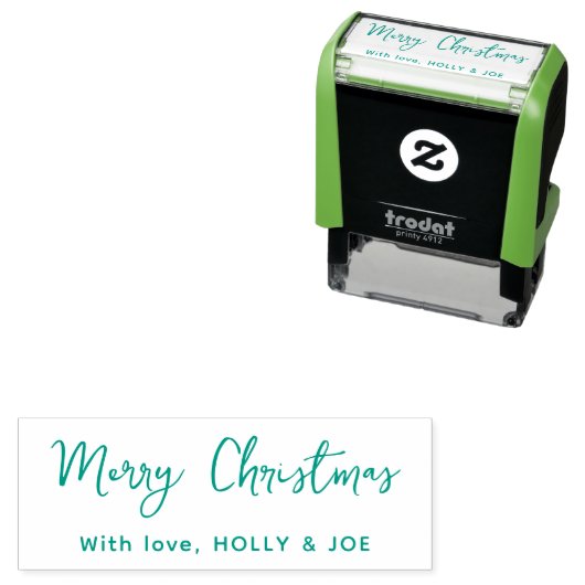 Modern Script Groene Zalig Kerstmis Naam Zelfinktende Stempel (In situ)
