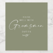 Modern Script Groomsman voorstel Sage Wijn Etiket (Enkel label)
