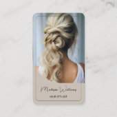Modern Script Hair Stylist Salon Beige Visitekaartje (Voorkant)