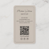 Modern Script Hair Stylist Salon Beige Visitekaartje (Achterkant)