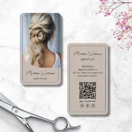 Modern Script Hair Stylist Salon Beige Visitekaartje