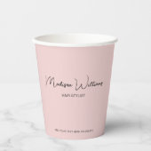 Modern Script Hair Stylist Salon Business Pink Papieren Bekers (Voorkant)