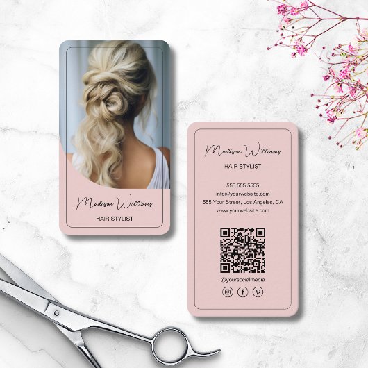 Modern Script Hair Stylist Salon Pink Visitekaartje