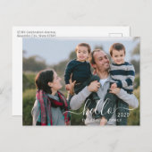 Modern script Hallo Happy New Year Photo Briefkaart (Voorkant / Achterkant)