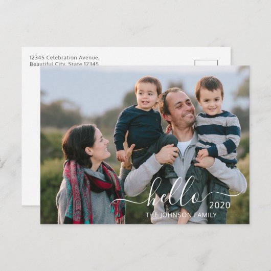 Modern script Hallo Happy New Year Photo Briefkaart (Voorkant / Achterkant)