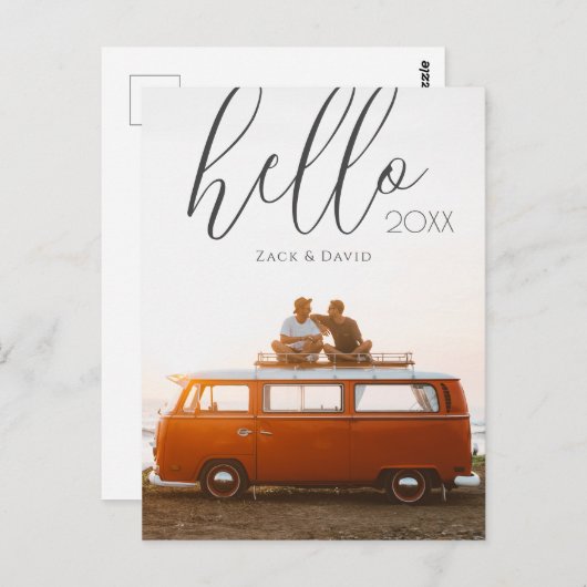 Modern script Hallo Happy New Year Photo Briefkaart (Voorkant / Achterkant)