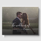 Modern script handgeschreven foto bruiloft gastenboek (Voorkant)