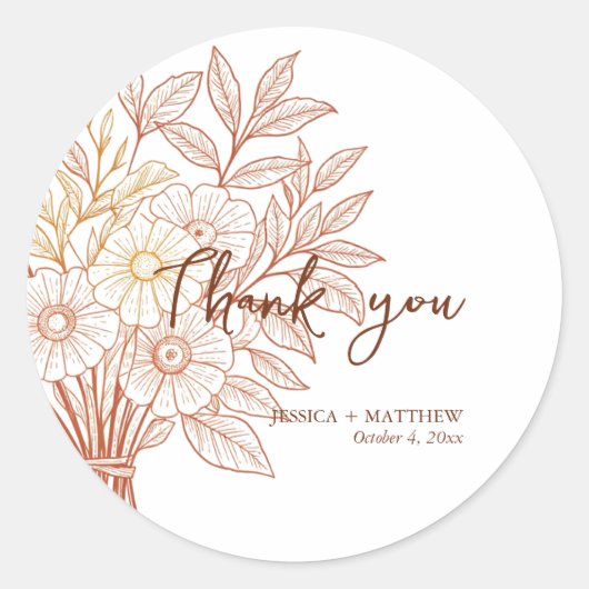 Modern Script Handgetekende Autumn Foliage bruilof Ronde Sticker (Voorkant)