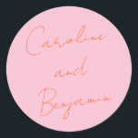Modern Script Handschrift Bruiloft Roze en Sinaasa Ronde Sticker<br><div class="desc">Modern Script Handschrift Bruiloft Boho Dusty Roze en Sinaasappel Classic Ronde Sticker</div>