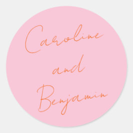 Modern Script Handschrift Bruiloft Roze en Sinaasa Ronde Sticker