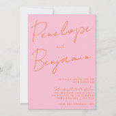 Modern script handschrift bruiloft roze Sinaasappe Kaart (Voorkant)