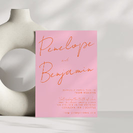 Modern script handschrift bruiloft roze Sinaasappe Kaart