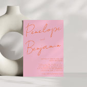 Modern script handschrift bruiloft roze Sinaasappe Kaart