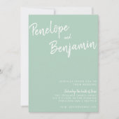Modern Script Handschrift Groene Pistache bruiloft Kaart (Voorkant)