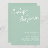 Modern Script Handschrift Groene Pistache bruiloft Kaart (Voorkant / Achterkant)