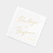 Modern Script Handschrift Huwelijk Wit en Goud Folie Servetten (Links)