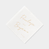 Modern Script Handschrift Huwelijk Wit en Goud Folie Servetten (Rechts)