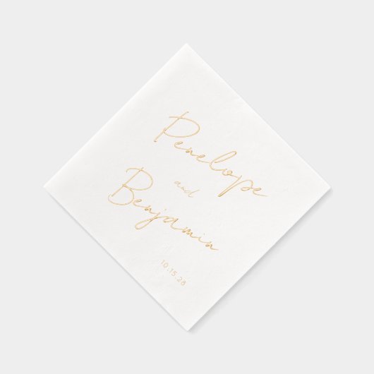 Modern Script Handschrift Huwelijk Wit en Goud Folie Servetten (Rechts)