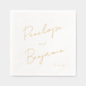 Modern Script Handschrift Huwelijk Wit en Goud Folie Servetten (Voorkant)