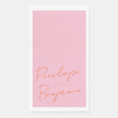 Modern Script Handschrift Roze en Oranje bruiloft Servet (Voorkant)