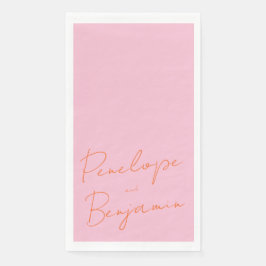 Modern Script Handschrift Roze en Oranje bruiloft Servet