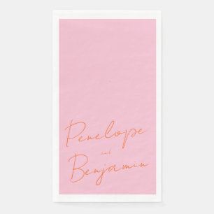 Modern Script Handschrift Roze en Oranje bruiloft Servet