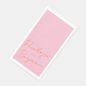 Modern Script Handschrift Roze en Oranje bruiloft Servet (Hoek)