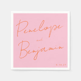 Modern Script Handschrift Roze en Oranje bruiloft Servet