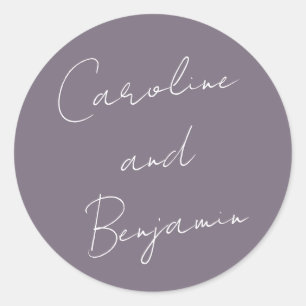 Modern script handschrift Wedding Dusty Paars Ronde Sticker