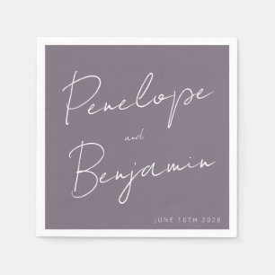 Modern script handschrift Wedding Dusty Paars Servet