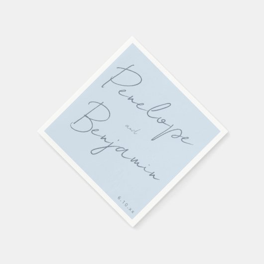 Modern Script Handwriting Soft Blue Classy Wedding Servet (Hoek)