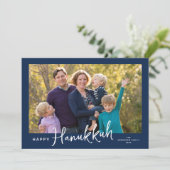 Modern Script Happy Chanoeka Foto Feestdagenkaart (Staand voorkant)