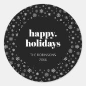 Modern script Happy Holiday Christmas Black White Ronde Sticker (Voorkant)