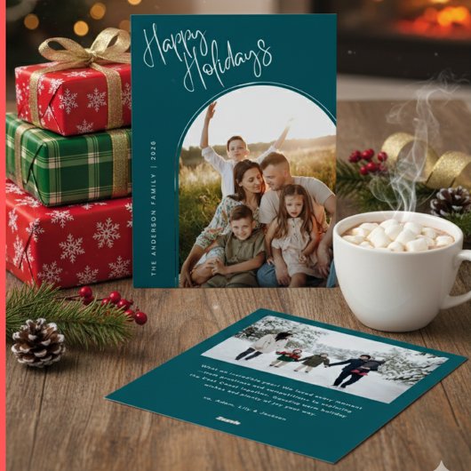 Modern Script Happy Holidays | Add 2 Photo Ho Feestdagenkaart