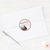 Modern script Happy Holiidays dennenappeltakel Cl Ronde Sticker (Envelop)