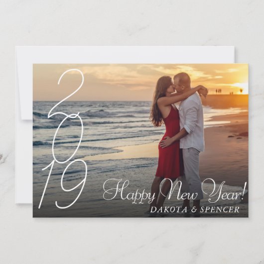 Modern script Happy New Jaren | Aangepaste foto va Feestdagenkaart (Voorkant)