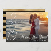 Modern script Happy New Jaren | Aangepaste foto va Feestdagenkaart (Voorkant / Achterkant)